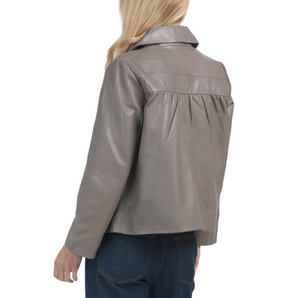 BOD & CHRISTENSEN Gunmetal Leather Collared Jacket - Picture 2 of 2